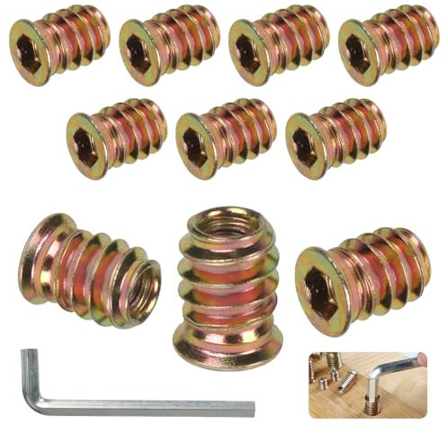 BOUMVID Einschraubmutter M6x10, 10 Stück Einschraubmuffen Gewindeeinsätze Zink, Einschraubhülse Holz Legierung Gewindeeinsatz Einschlagmutter Innensechskant Einschraubgewinde Muttern für Holzmöbel