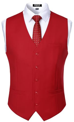 JEMITOP Men's Classic Slim Fit Dress Vest Formal Wedding Prom Business Tuxedo Suit Vest Waistcoat with Pocket Red S