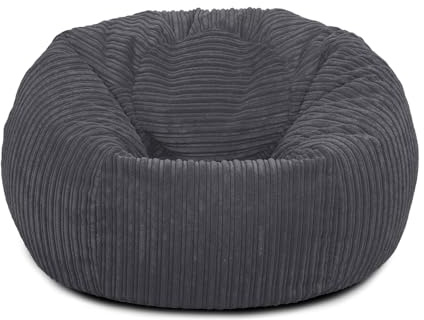 Bags of Beans Adult Corduroy Bean Bag Pre Filled - Comfortable Lounger Chair - Breathable Fabric Recliner Beanbag Seat for Living Room, Gaming and Bedroom Furniture 92(D) x92(W) x57(H) (Slate Grey)