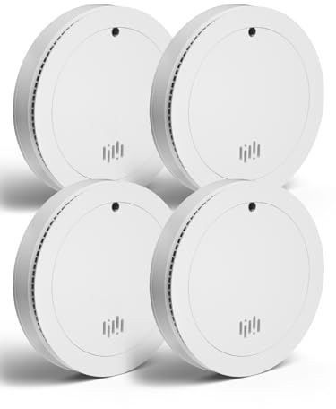 Rauchmelder mit 10 Jahre Batterie Ohne LED Blinken, Ultradünnes Design Din EN14604 Zertifiziert für Haushalt, Büro und Wohnung (Brandschutzmelder) 4er
