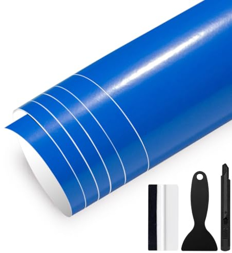 GRTHTATI 300cm x 30cm Covering Brillant de Voiture Autocollant Film Covering Adhésif Film de Protection pour Voiture, Moto, Vélo (Bleu Foncé, 30cm x 300cm)
