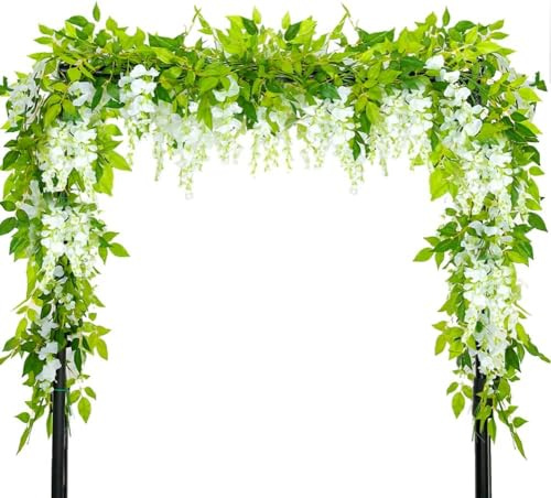 WarmiehomyArtificiella blåregn, vinstockar, girlang, vit, 2-pack, 2 m, falska silkeshängande blommor med gröna blad, falsk blomväxt för inomhus, utomhus, hem, trädgård, bröllopsdekoration