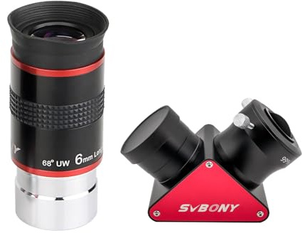 Svbony Oculare Telescopio da 6 mm, Oculare Grandangolare da 68° con SV188P Diagonale Dielettrico 90 Gradi Specchio Dielettrico, 99% Riflettività, 1.25'' Lente FMC per L'osservazione Pianeti Della Luna