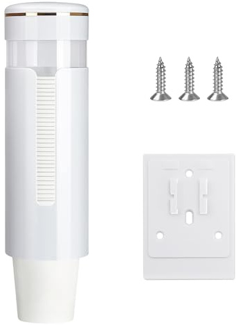 Dispenser per bicchieri con montaggio a parete, supporto per refrigeratore ad acqua, monouso, montato a parete, per 45 bicchieri di carta, per ufficio, casa, ristorante (bianco)