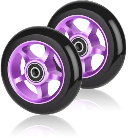 Ruedas para patinete de 100 mm, 2 ruedas de repuesto con ABEC y 9 rodamientos de bolas, dureza 88 A, neumáticos para la mayoría de acrobacias (morado)