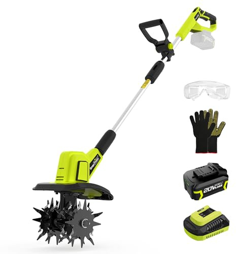 SnapFresh Motozappa a Batteria Senza Fili 20V, Coltivatore da Giardino a 3 Velocità con Batteria da 4,0 Ah, Motozappa Elettrica da 300 RPM per Prato/Giardinaggio/Lavorazione del Terreno