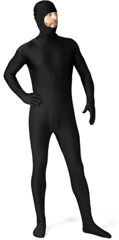 Fancysky Helkroppsdräkt för kvinnor och män, unisex, greenscreen-kostym, Slenderman-bodysuit, halloween, karneval, maskerad, kostym med ansiktsurringning,
