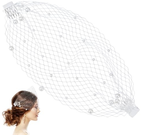 CABODYALS Vit 1920s Fascinator Kvinna Nät Brud Ansikte Slöja Fågelbur Bröllop Pärlor Spets Brud Flapper Hårband Slöjor Svampar Hårnålar Polyester Bandeau Hatt Huvudbonad med P