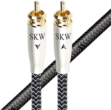 SKW Câble coaxial numérique RCA de haute qualité, câble coaxial RCA vers RCA S/PDIF en cuivre et argent pour CD, enceintes, récepteurs AV, amplificateurs, subwoofers - 1M