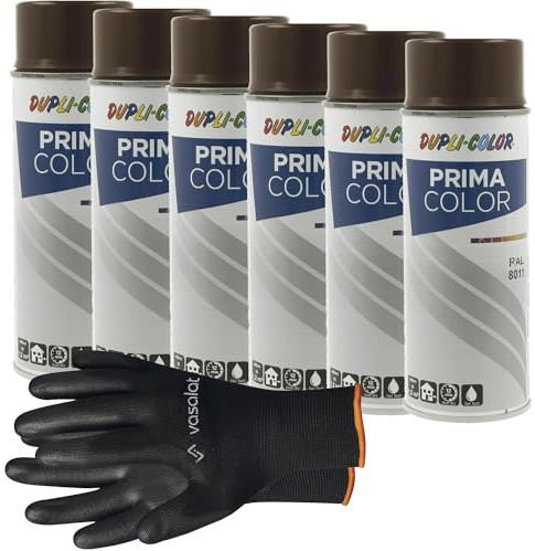 vasalat Dupli-Color Lackspray nussbraun glänzend RAL 8011 - Sprühlack für Metall, Kunststoff und Holz - wetterfeste Sprühfarbe für den Innen- und Außenbereich UV -beständig, 6 Stück