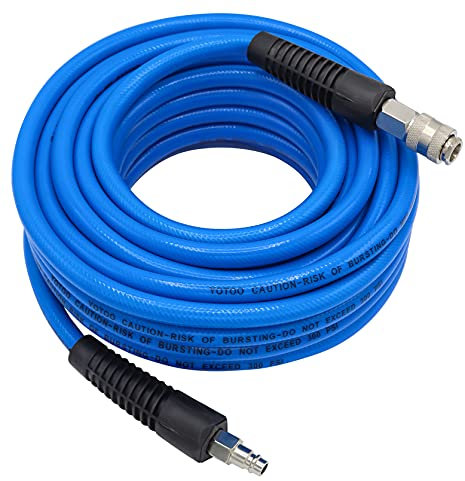 YOTOO PVC Air Compressor Hose 10m Long 6mm ID X 11mm OD 300 PSI with 1/4-Inch Europe Steel Quick Coupler Fittings and Bend Restrictors for Heavy Duty, Lightweight, Flexible at All Weather Use, Blue