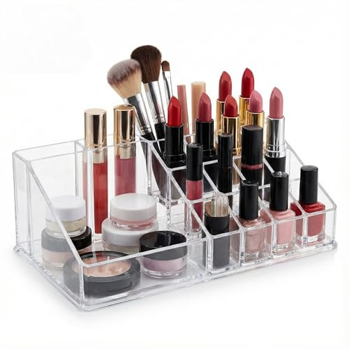 MIJOMA Organisateur de maquillage en acrylique transparent (22,3 x 12,7 x 8 cm) - Moderne - Rouge