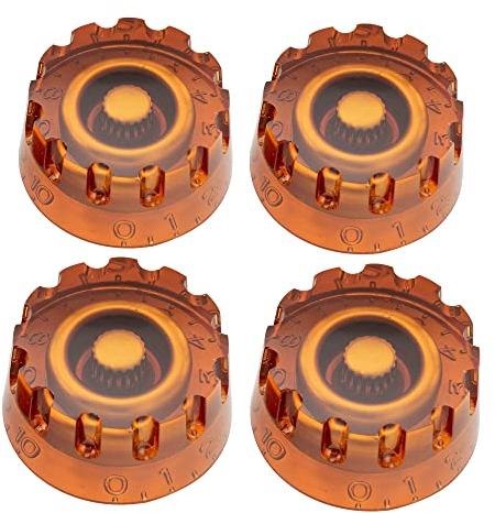 Musiclily Pro Metrische 18 Splines Zylinderform Potiknopfe Coarse-Knurled Speed Knobs für Epiphone Les Paul SG E-Gitarre, Bernstein (4er Set)