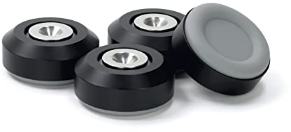 Dynavox Highend Dual-Absorber 4er-Set, Entkoppler aus Aluminium mit Zwei dämpfenden Silikongummis, Aufnahme aus Edelstahl für Lautsprecher und Racks, schwarz