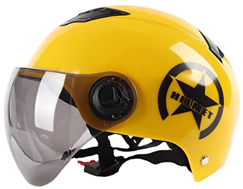 Dot/ECE Aprobado Doble Ventilación Motocicleta Medio Casco Cara Abierta Jet Moped Casco con Visera para Scooter Eléctrico Motocicleta para Niños Niñas Adultos,Amarillo,One Size