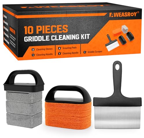 AWEASROY Easy to Remove Stain Griddle Cleaning Kit for Blackstone, Flat Top with Grill Stone, Scraper & Brush, Black