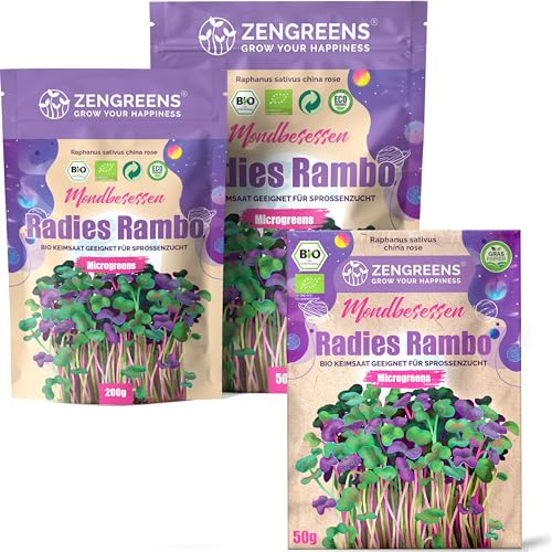 ZenGreens® - Graines de radis rambo bio - Choisissez entre 10g, 200g et 500g - Graines de radis rambo avec un taux de germination supérieur à 97% - Microgreens