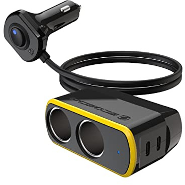 Scosche DCLSPD402SW DoubleUp Dual 12V Adapter with Dual 20W USB-C Power Delivery Charger, Add Power Ports and Double Cigarette Lighter Ports, Fast Charging
