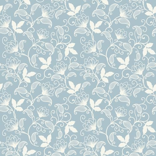 Yullpaper Papier peint fleurs bleu autocollant pour meubles - Armoires - Papier peint vintage imperméable motif rétro 44,5 cm x 300 cm