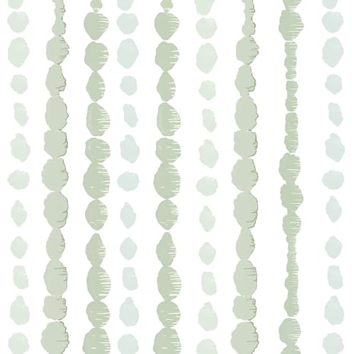 Naphite Green and White Peel and Stick Wallpaper Boho Contact Paper for Cabinet Drawer Striped Self Adhesive Removable Wallpaper for Bedroom Modern Dot Nursery Kid Waterproof Shelf Liner17.3inW78.7inL