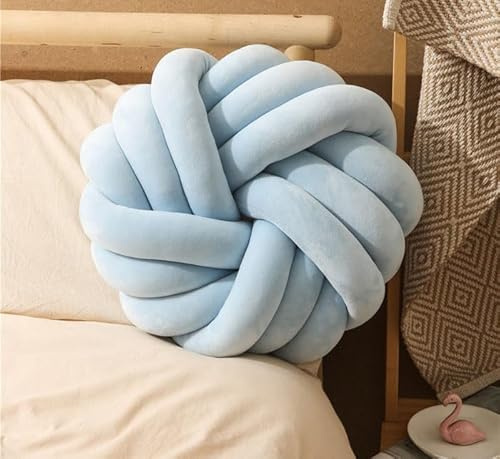 HEDIR Cuscino con Nodo per Divano Sfera annodata Ultra Morbida Cuscini Decorativi creativi Cuscini Corti con Sfera con Nodo in Peluche Comodo Cuscino Rotondo, Ice Blue