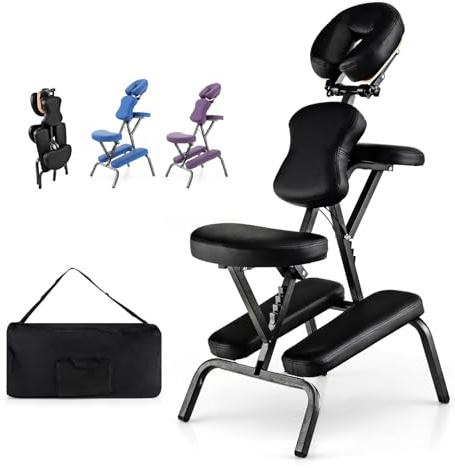 RELAX4LIFE Chaise de Massage Pliante Hauteur Réglable 110-120 CM, Chaise de Thérapie Portable Ergonomique avec Siège Rembourré, Sac de Transport, Charge 150 KG pour Tatouage Spa Esthéticienne (Noir)