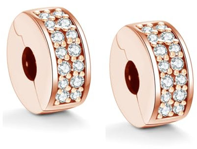 MEETCCY Spacer Charms 925 Sterling Silver Charms Clip Charm Stoppers Beads for Bracelet (Rose Gold)