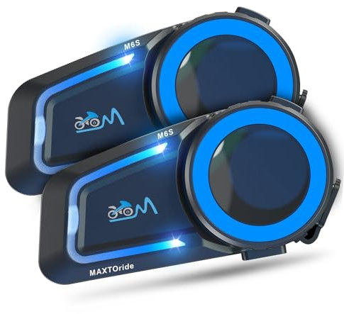 MAXTO Motorcycle Bluetooth Headset M6S,Mesh Intercom 1000M Communication Systems 8 Riders Motorcycle Helmet Bluetooth, CVC+DSP Noise Cancellation Music Share IP67 Waterproof (2 pack)