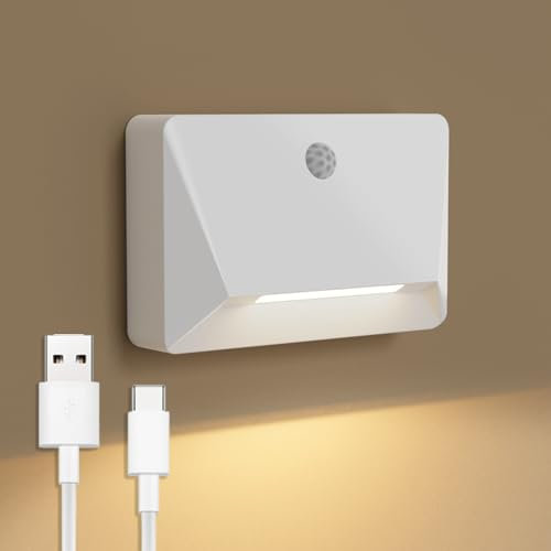 ACMHNC Veilleuse LED avec Détecteur de Mouvement, Lampe Murale Sans Fil Rechargeable, Lampe D'escalier Batterie, Modes de Liaison, Blanc Chaud,Pour Couloir, Chambre à Coucher,Blanc