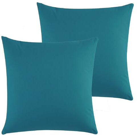 Class Home Collection Kissenbezug 80x80 Baumwolle – Kissenbezüge 80x80 im 2er Set – Weiche Kissenhüllen 80x80 für Sofa & Bett – Kopfkissenbezug für Kissen 80x80 cm mit Reißverschluss – Petrol