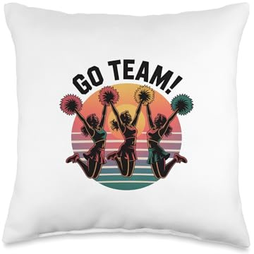 Go Team Cheerleading Retro Sunset Pom Pom Jump Throw Pillow