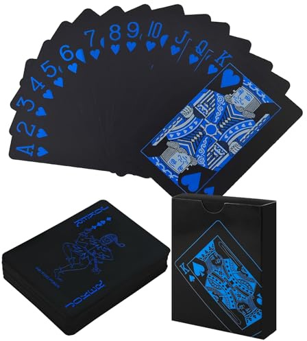 Spielkarten,Pokerkarten Schwarz,1 Deck Coole Plastikspielkarten,Wasserfest Spielkarten,Kartenspiel,Ideal für Poker,Blackjack,Skat & Mehr,Langlebig,Abwaschbar,Pokerkarten für Zuhause & unterwegs (Blau)