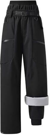 JOMLUN Women Hiking Pants Fleece Lined Ski Waterproof Softshell Pants Outdoor Trekking Thermal Winter 3 in 1 Black