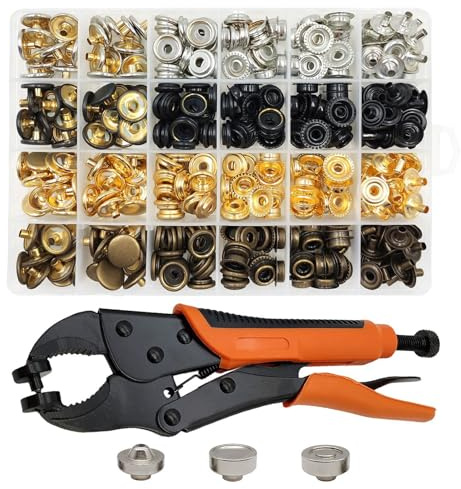 Kit de cierre de botón a presión resistente, 100 juegos de botones a presión con herramienta de cierre a presión ajustable, kit de herramientas de reparación de hebilla para reemplazar broches de