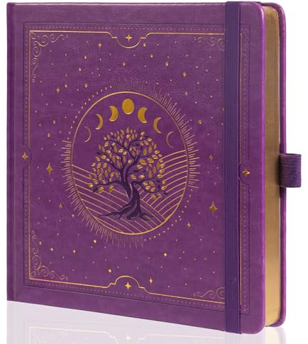 TIEFOSSI Tree of Life Journal, Fyrkantig Prickig Dagbok för Kvinnor och Män, Estetisk Anteckningsbok med 160 Numrerade Sidor, Inbunden Vegansk Läderdagbok med Bokmärke, 160 GSM Tjockt Papper