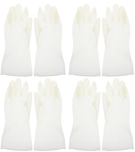 IDEANATEGRATE Waterproof Pvc Dishwashing Gloves 4 Pairs, Sturdy Kitchen Cleaning Mittens, Reusable Household Gloves for Dishwashing and Laundry, White Large