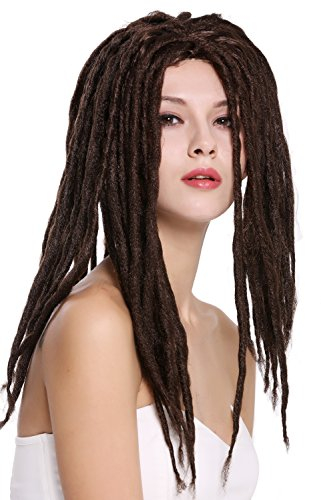 WIG ME UP - 90674-ZA4 Perücke Damen Herren Karneval Fasching Dreadlocks Rasta Reggae Rastafari Hippie Dreads Braun 40 cm