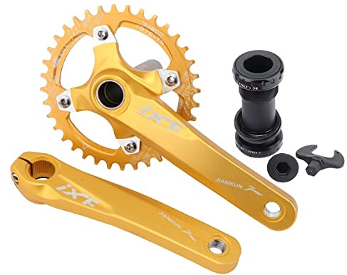 KOOZER Cykel, vevarm, set BCD 104 väg, mountainbike, vevsats med bottenfäste med 38T, enkel kedjering kedjor (guld)