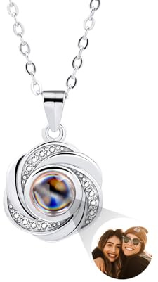 INBLUE Colgante con Imagen de Proyección Personalizada Collar de Plata de Ley 925 Colgante En Forma de Corazón Cumpleaños para Ella/Mujer/Novia/Joyería para Mamá