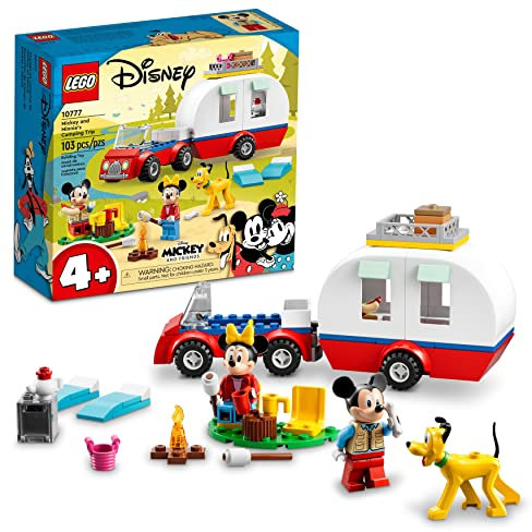 LEGO Disney Mickey Mouse and Minnie Mouse's Camping Trip 10777 Building Toy with Camper Van, Car & Pluto Figure, for Kids 4 Plus Years Old