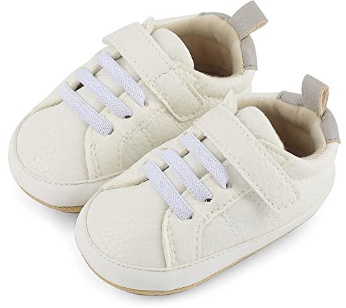 Scarpine Primi Passi Scarpe Prima Infanzia 3-18 Mesi Scarpe Neonato Neonata Pelle Morbida da PU Suola Antiscivolo Bianco 12-18 Mesi