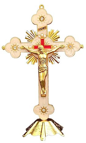 Milageto Crucifijo de pie, Crucifijo con Soporte, Estatua de Jesús en, Crucifijo de Jesús, Cruz de Mesa para Capilla, Altar, Dormitorio