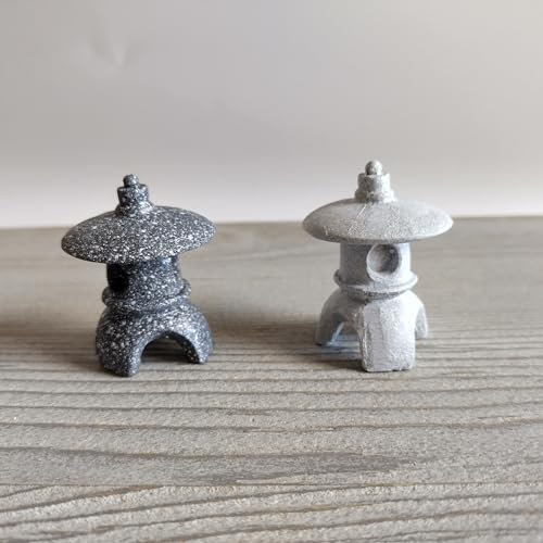 Farol japonés en miniatura para terrario de mesa, jardín zen, jardín de hadas, decoración de árbol bonsái (paquete doble, redondo)