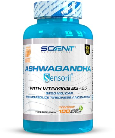 Ashwagandha Sensoril mit über 10% Withanoliden - Ashwagandha Kapseln Hochdosiert - mit Vitamin B3 und Vitamin B5-250 mg pro Kapsel - 100 vegane Kapseln für 100 Tage