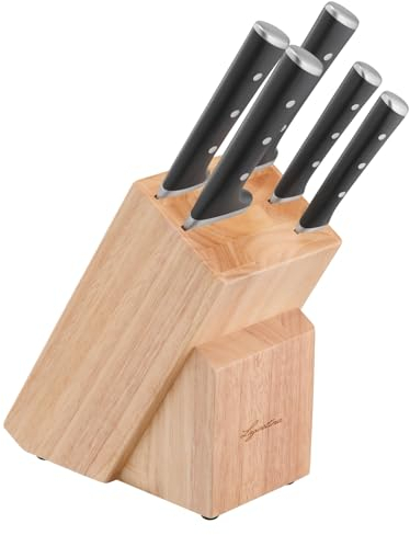 Lagostina Iceforce Set da Cucina - Ceppo in Legno con 5 Coltelli in Accaio Inox: Pane 20cm, Chef 20cm, Santoku 18cm, Multiuso 11cm e Spelucchino 9cm