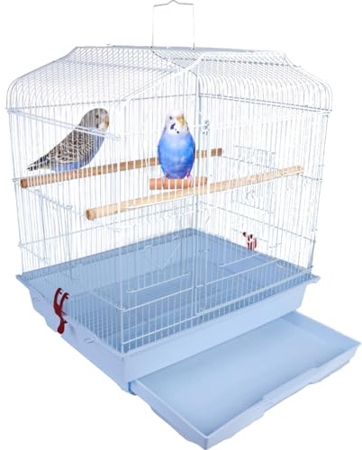 BAKAJI Jaula para pájaros con Bandeja Deslizante y Perchas de Madera, Jaula de Metal apilable, Ideal para Loros, periquitos, pájaros, 46,5 x 35,5 x 65,5 cm (Blanco)