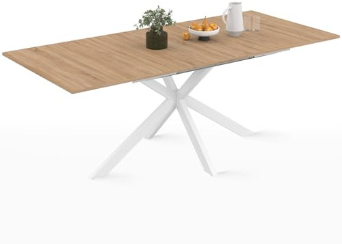 IDMarket - Table à Manger Extensible Rectangle Alix 6-10 Personnes Bois et Blanc 160-200 cm