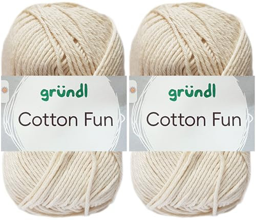 2x50 Gramm Gründl Cotton Fun Häkelgarn aus 100% Baumwolle inkl. Anleitung für Meerschwein (02 Creme)
