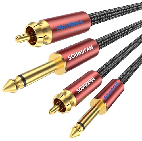 SOUNDFAM Cavo Audio 6.35mm a 2 RCA, Connettori placcati Oro 24K, 2 Cavi Separati (Bianco e Blu), Doppia Schermatura, per Home Studio/Mixer/Amplificatore, 2m