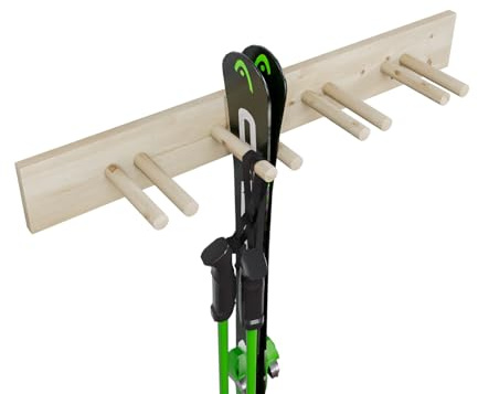 QLS Wand Skihalterung für 4 Paare 90 cm Nordic Walking Trekking Stöcke (Unbehandelt)
